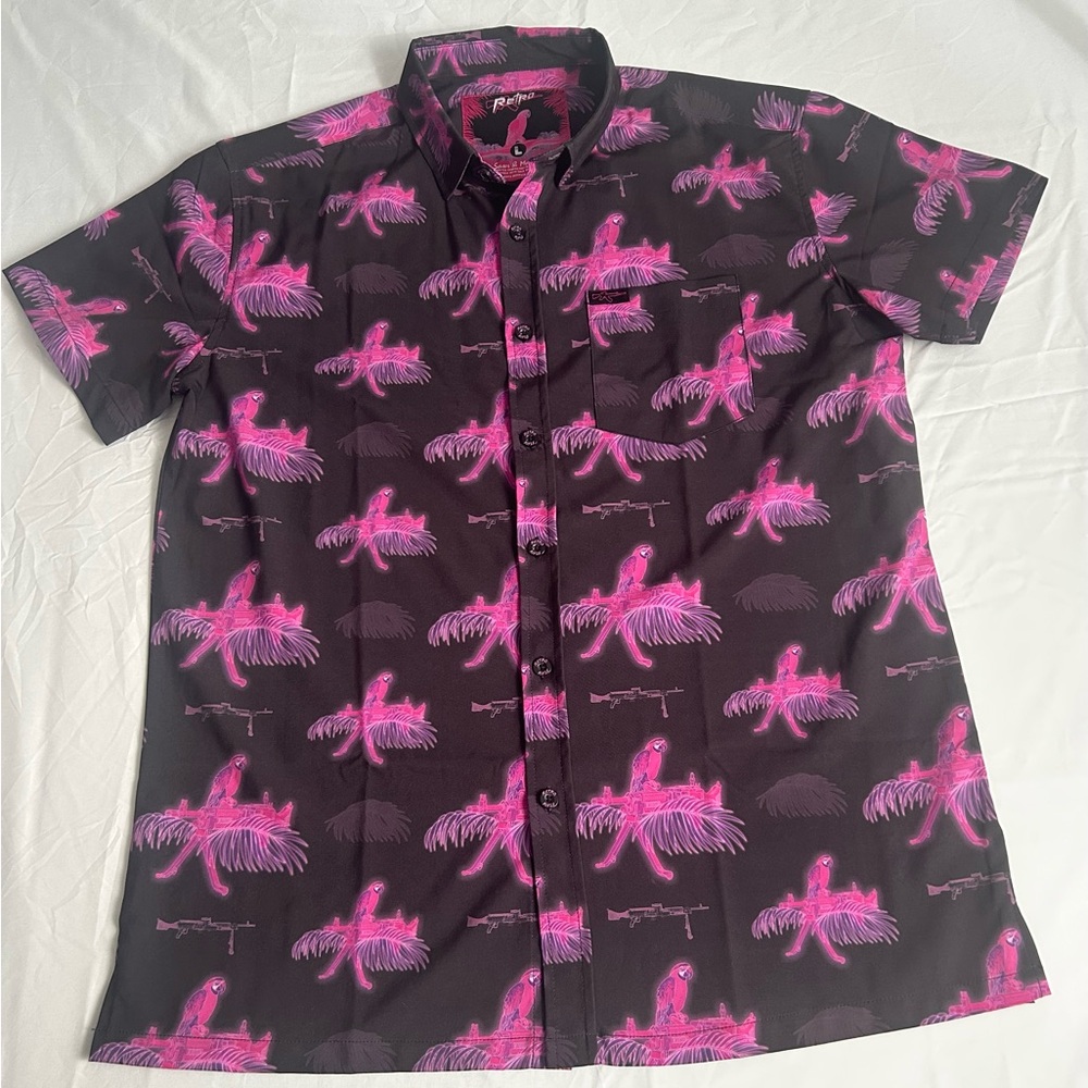 Etro Black Shirt with Pink Flamingo Pattern